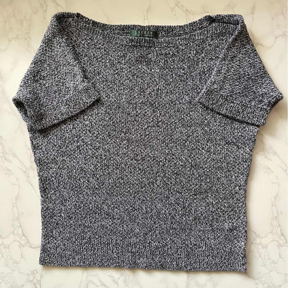 LAUREN RALPH LAUREN Heathered Gray Knit Short-Sleeve Sweater Top Size Small